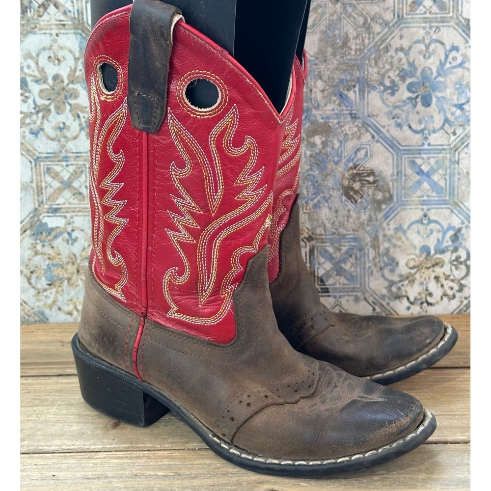 Old West Cowboy Boots Western Embroidery Kids 13 Brown Red